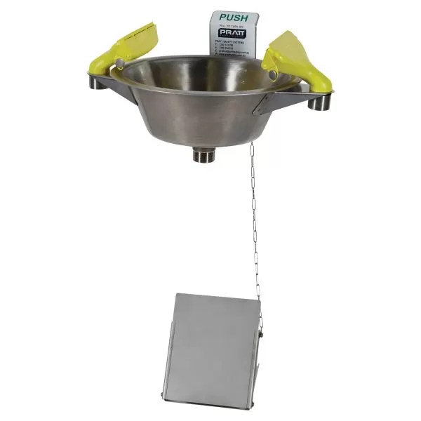 WALL MOUNTED EYE & FACE WASH, WITH BOWL & FOOT TREADLE
