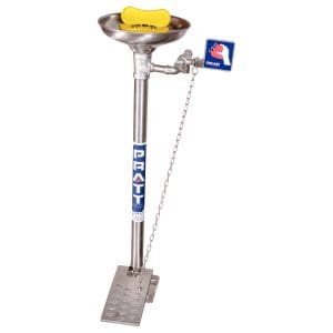 PEDESTAL MOUNTED EYE & FACE WASH, WITH BOWL & FOOT TREADLE