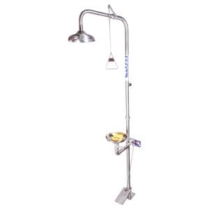 Pratt Combination 316SS Shower Triple Nozzle Eye & Face Wash With Bowl & Foot Treadle
