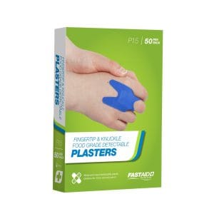 P15, Food Grade Plasters, Metal and Visual Detectable, Fingertip and Knuckle, 50pk